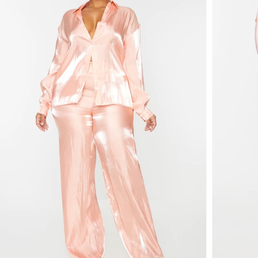 PrettyLittleThing Apricot High Shine Satin Set